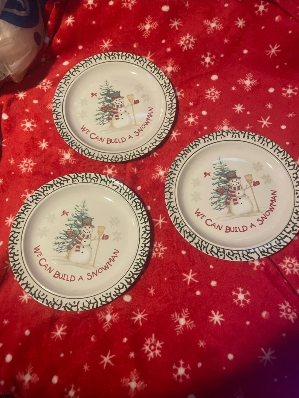 Holiday Snowman Dessert Plates - White Red Accent